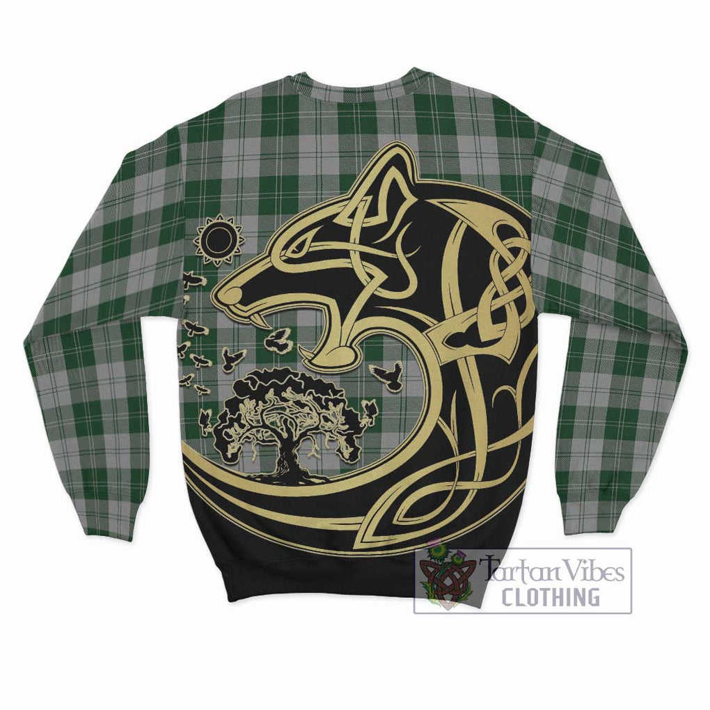 Erskine Green Tartan Sweatshirt with Family Crest Celtic Wolf Style - Tartan Vibes Clothing