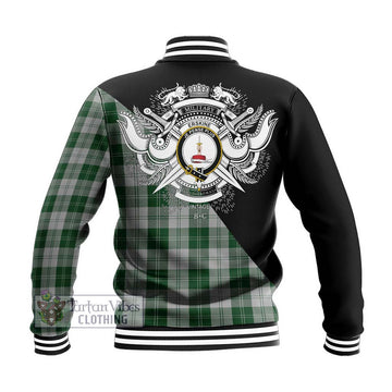 Erskine Green Tartan Baseball Jacket with Family Crest and Military Logo Style