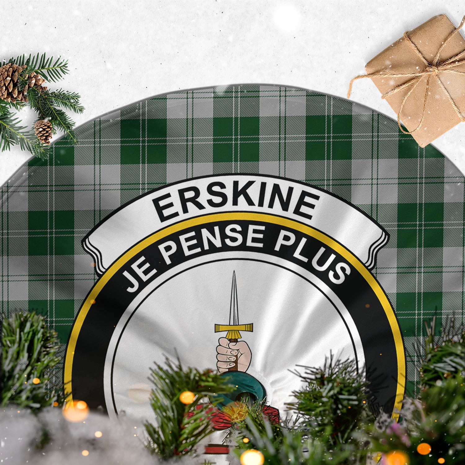 Erskine Green Tartan Christmas Tree Skirt with Family Crest - Tartanvibesclothing