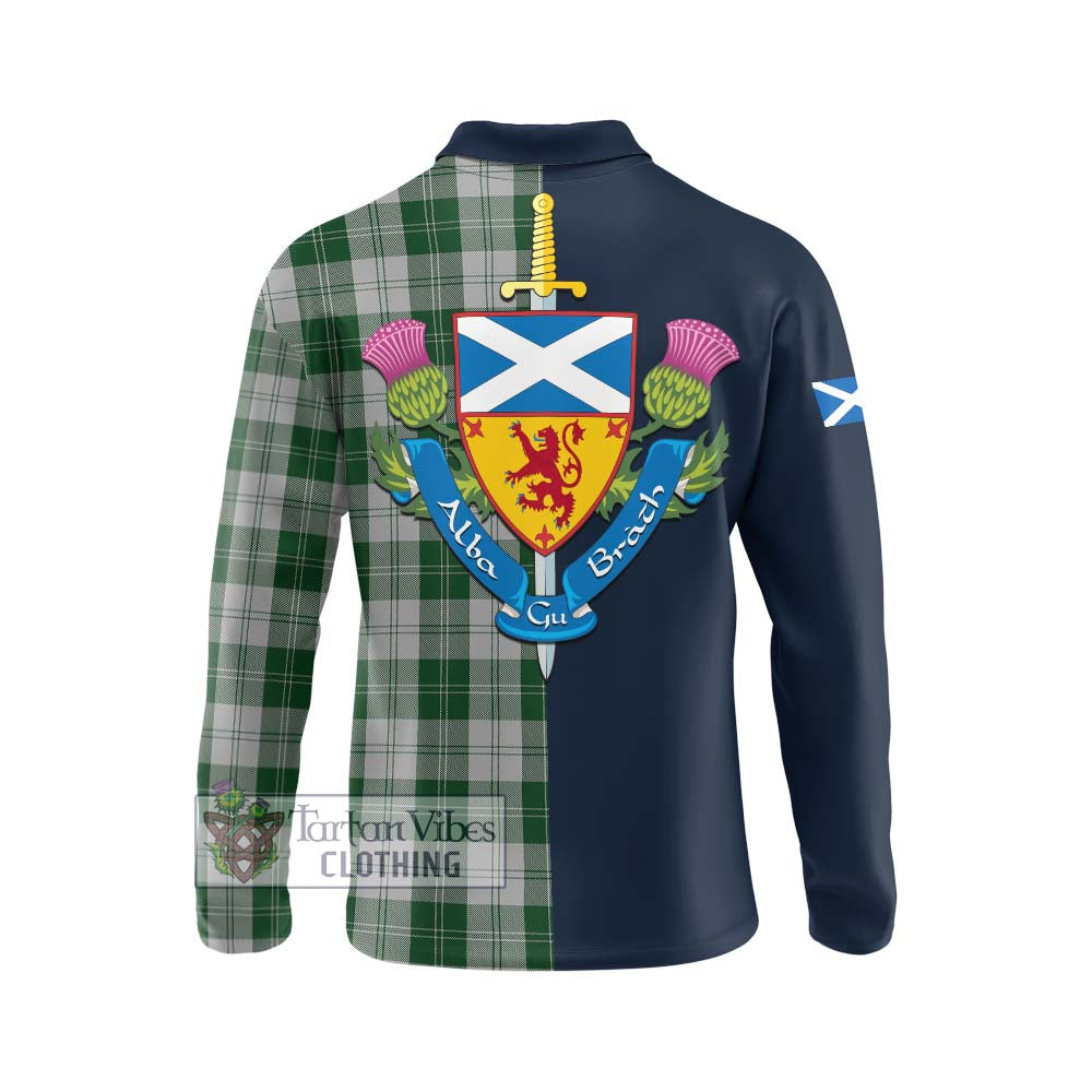 Tartan Vibes Clothing Erskine Green Tartan Long Sleeve Polo Shirt with Scottish Lion Royal Arm Half Style