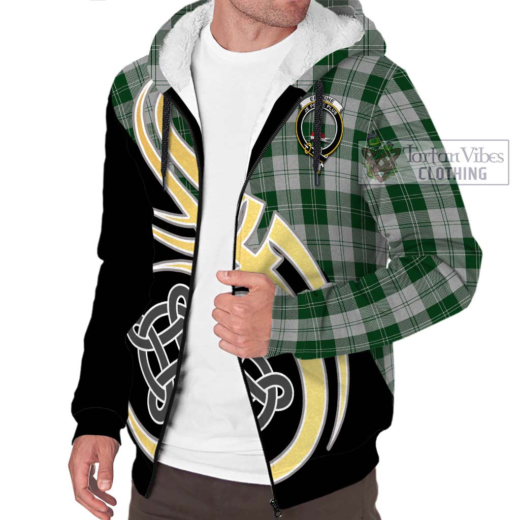 Erskine Green Tartan Sherpa Hoodie with Family Crest and Celtic Symbol Style - Tartan Vibes Clothing