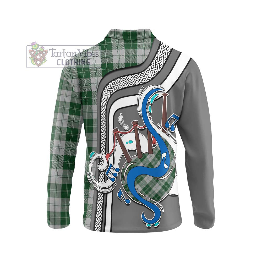 Tartan Vibes Clothing Erskine Green Tartan Long Sleeve Polo Shirt with Epic Bagpipe Style