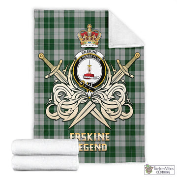 Erskine Green Tartan Blanket with Clan Crest and the Golden Sword of Courageous Legacy