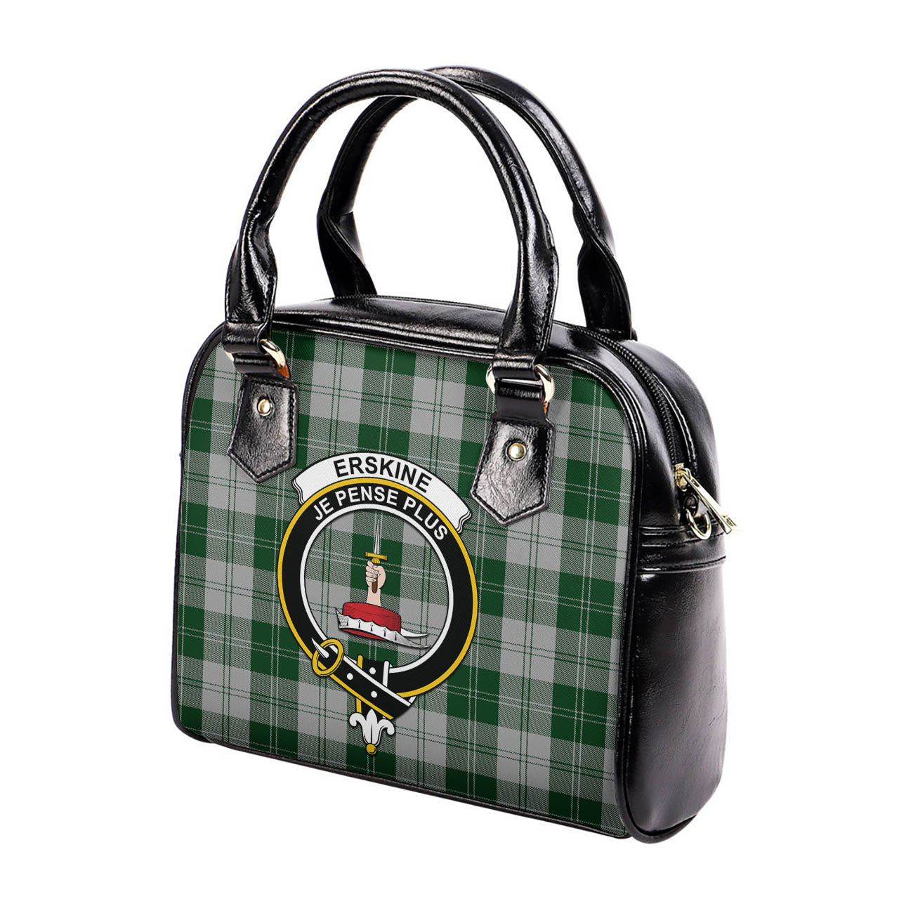 Erskine Green Tartan Shoulder Handbags with Family Crest - Tartanvibesclothing