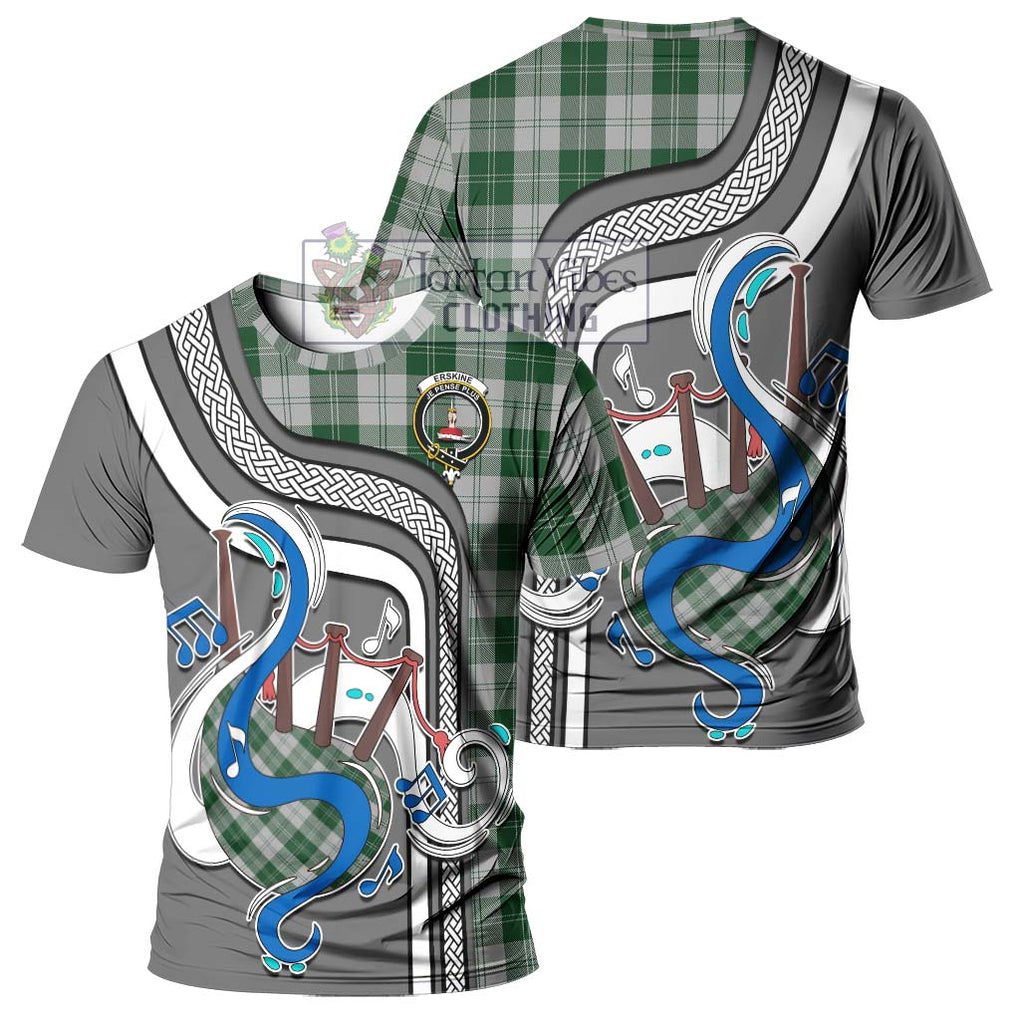 Erskine Green Tartan T-Shirt with Epic Bagpipe Style - Tartanvibesclothing Shop