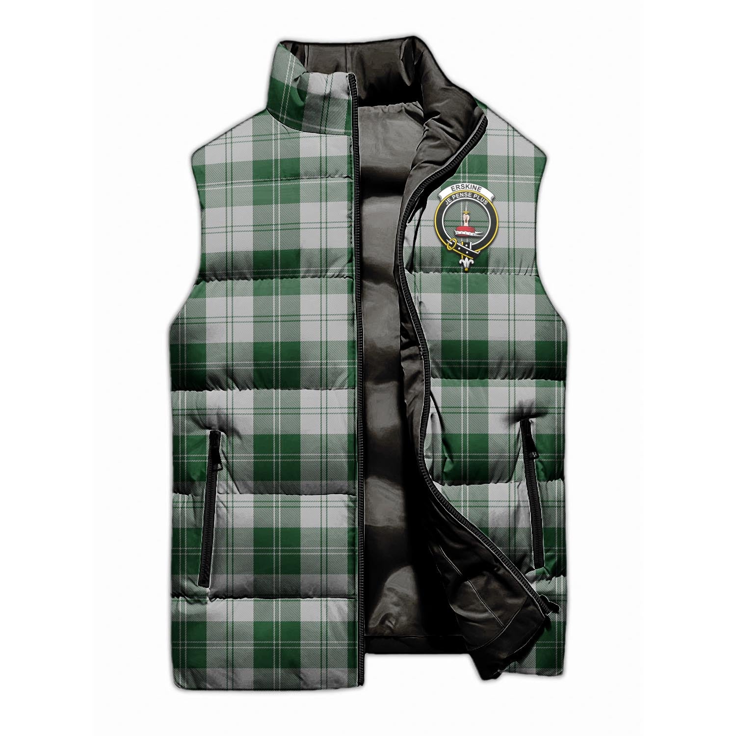 Erskine Green Tartan Sleeveless Puffer Jacket with Family Crest - Tartanvibesclothing