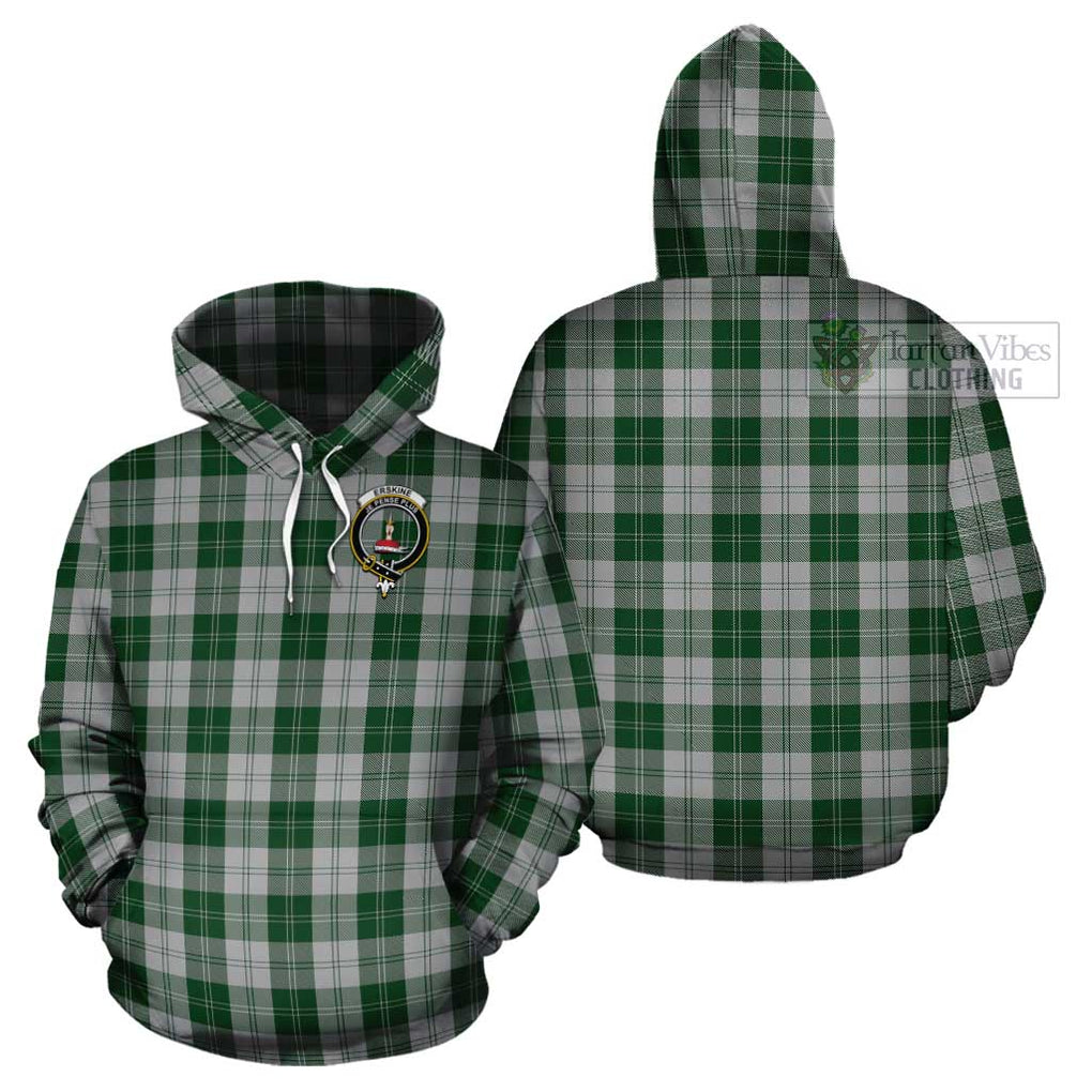 Erskine Green Tartan Cotton Hoodie with Family Crest Pullover Hoodie - Tartan Vibes Clothing