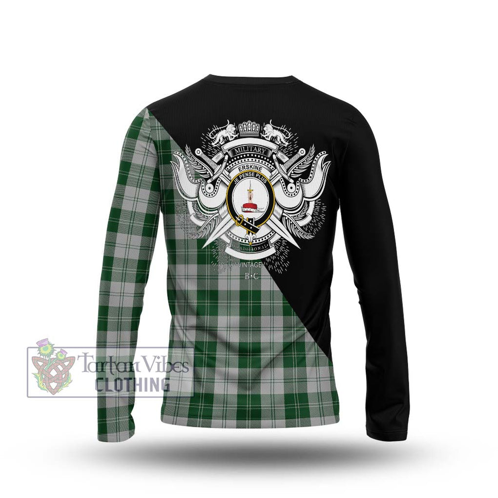 Erskine Green Tartan Long Sleeve T-Shirt with Family Crest and Military Logo Style - Tartanvibesclothing Shop