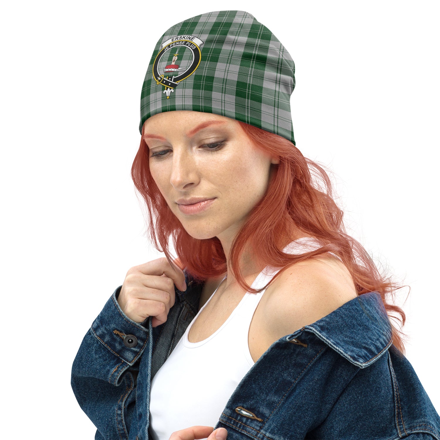 Erskine Green Tartan Beanies Hat with Family Crest - Tartan Vibes Clothing