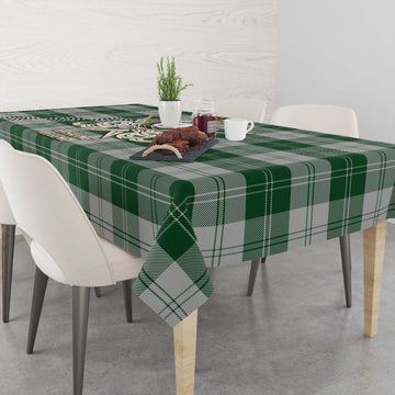 Erskine Green Tartan Tablecloth with Clan Crest and the Golden Sword of Courageous Legacy