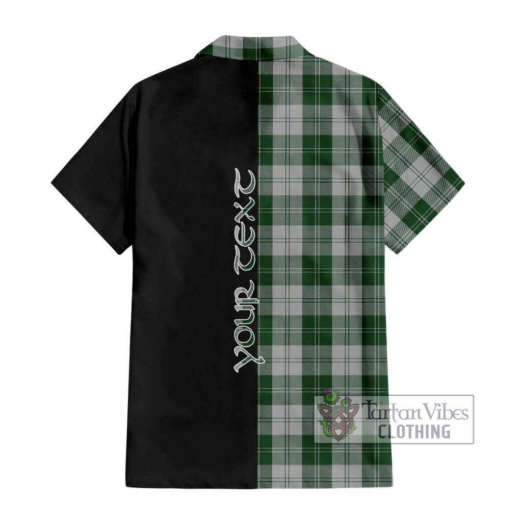 Erskine Green Tartan Short Sleeve Button Shirt with Family Crest and Half Of Me Style - Tartanvibesclothing Shop