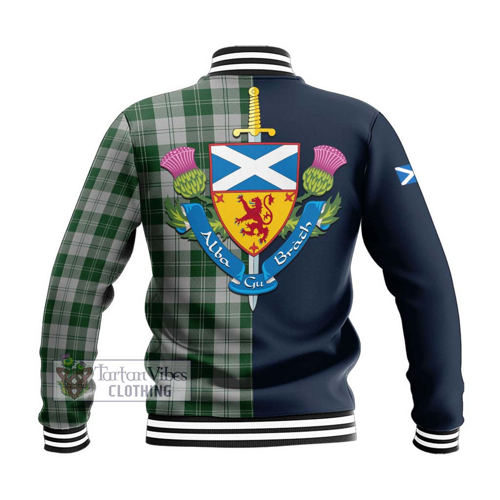 Tartan Vibes Clothing Erskine Green Tartan Baseball Jacket with Scottish Lion Royal Arm Half Style