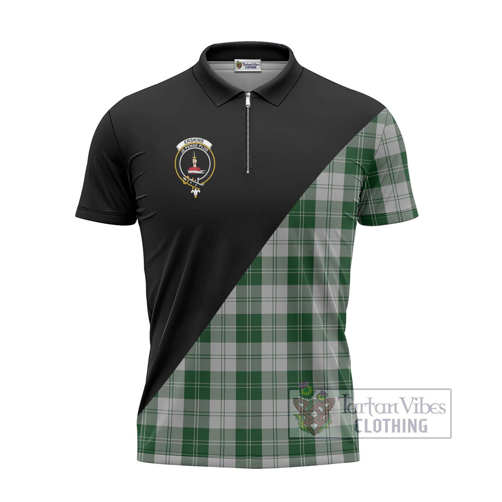 Erskine Green Tartan Zipper Polo Shirt with Family Crest and Military Logo Style - Tartanvibesclothing Shop