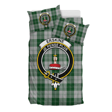 Erskine Green Tartan Bedding Set with Family Crest