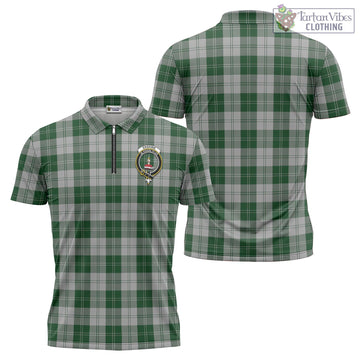 Erskine Green Tartan Zipper Polo Shirt with Family Crest