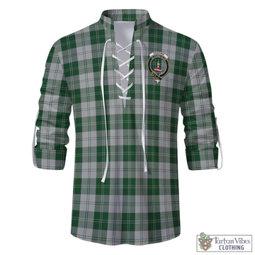 Erskine Green Tartan Men's Scottish Traditional Jacobite Ghillie Kilt Shirt with Family Crest