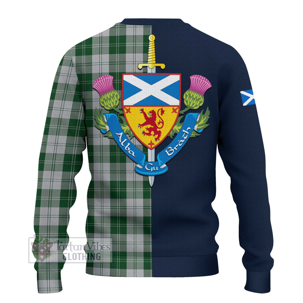 Tartan Vibes Clothing Erskine Green Tartan Knitted Sweater with Scottish Lion Royal Arm Half Style