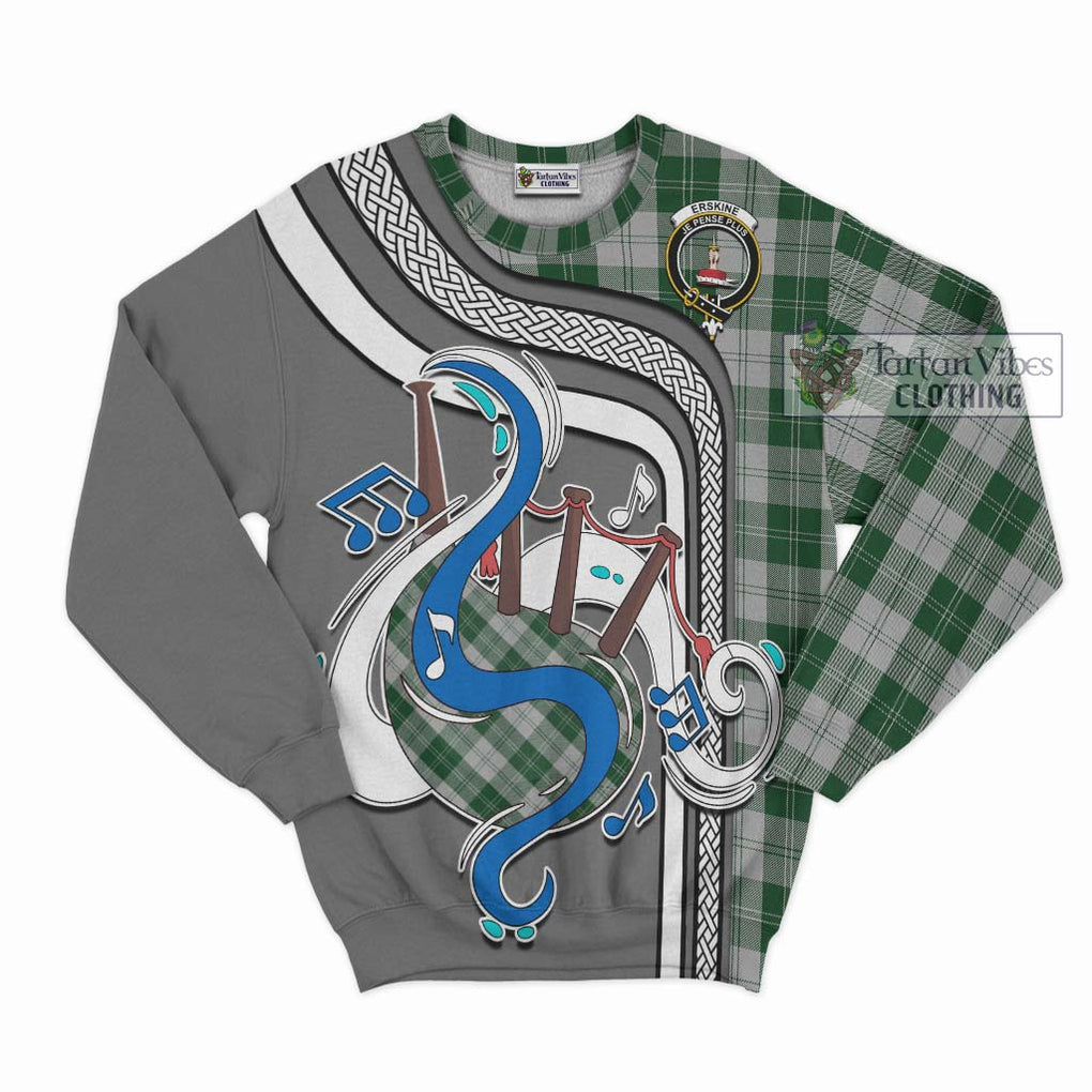 Erskine Green Tartan Sweatshirt with Epic Bagpipe Style - Tartanvibesclothing Shop