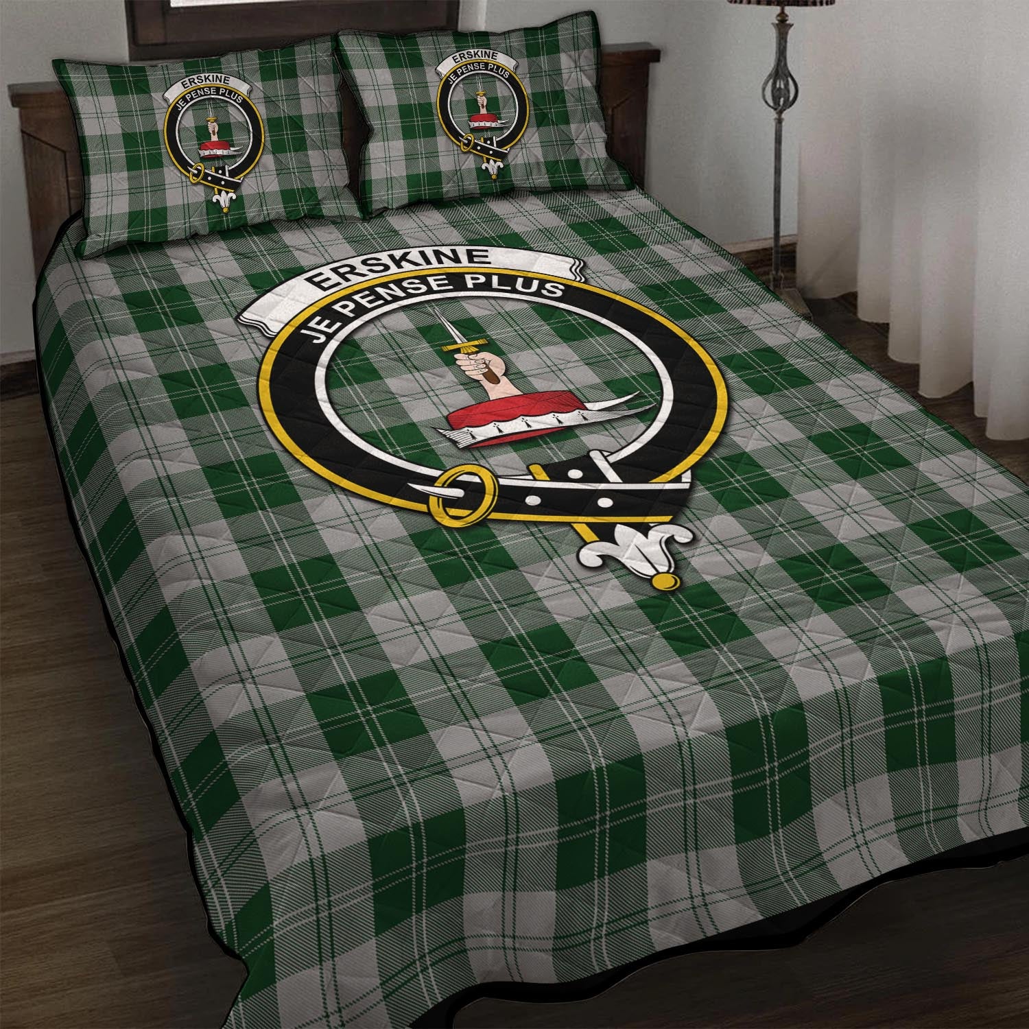 Erskine Green Tartan Quilt Bed Set with Family Crest - Tartan Vibes Clothing