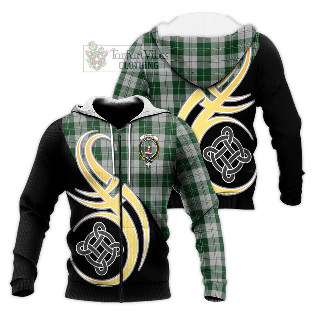 Erskine Green Tartan Knitted Hoodie with Family Crest and Celtic Symbol Style Unisex Knitted Zip Hoodie - Tartan Vibes Clothing