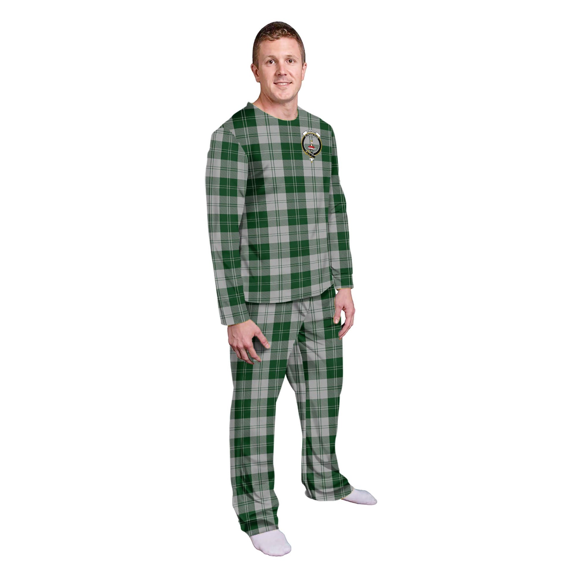 Erskine Green Tartan Pajamas Family Set with Family Crest - Tartan Vibes Clothing