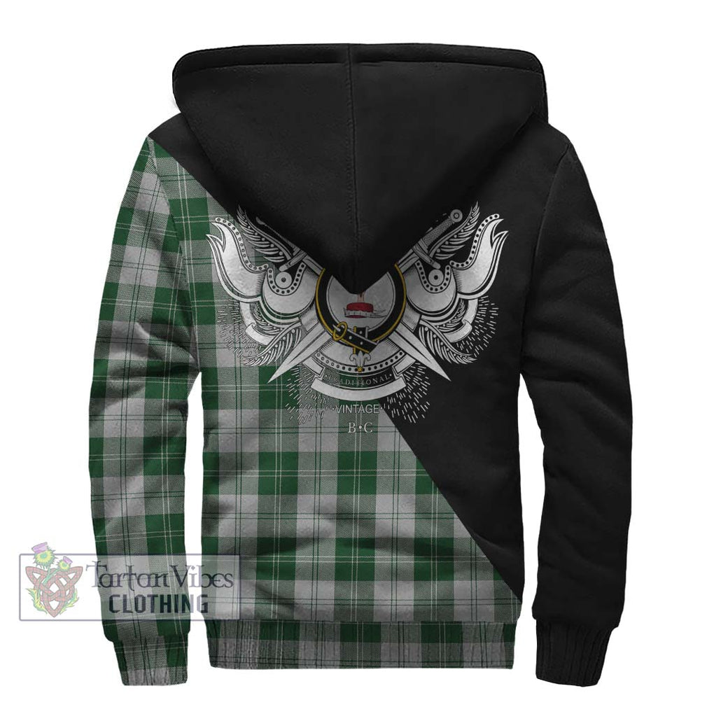 Erskine Green Tartan Sherpa Hoodie with Family Crest and Military Logo Style - Tartanvibesclothing Shop