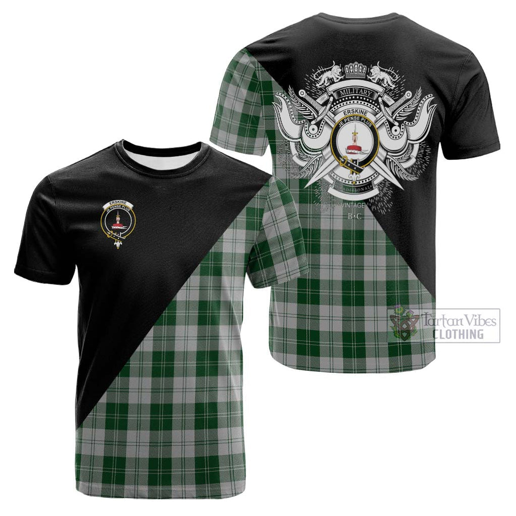 Tartan Vibes Clothing Erskine Green Tartan Cotton T-shirt with Family Crest and Military Logo Style