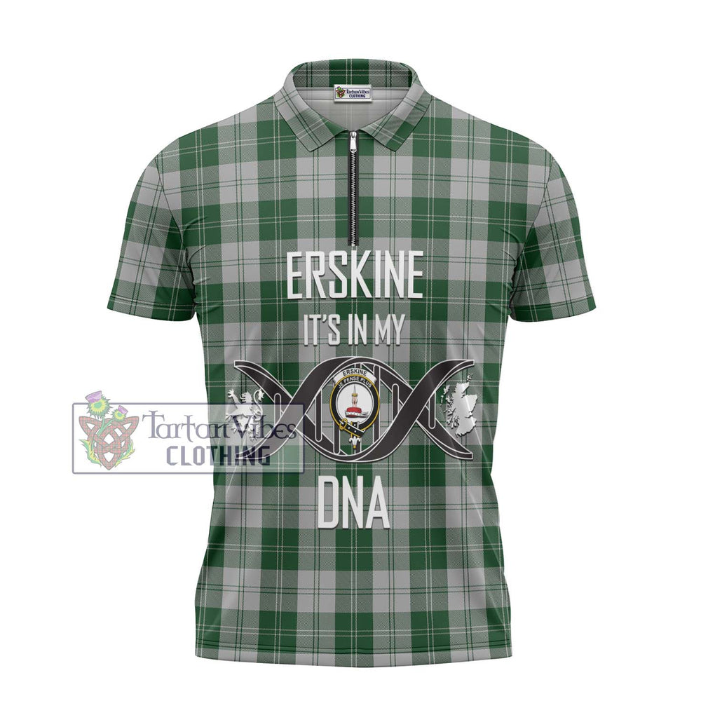 Erskine Green Tartan Zipper Polo Shirt with Family Crest DNA In Me Style - Tartanvibesclothing Shop