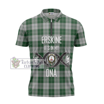 Erskine Green Tartan Zipper Polo Shirt with Family Crest DNA In Me Style