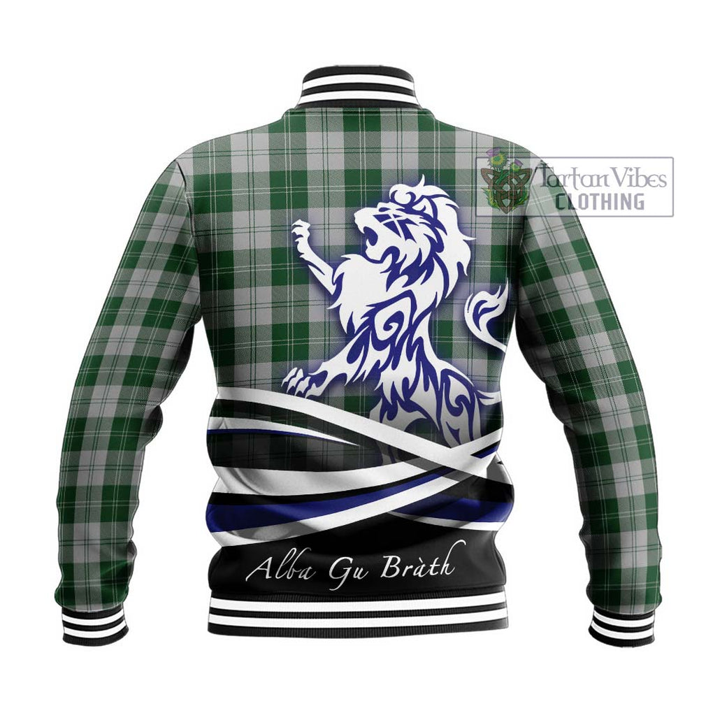 Erskine Green Tartan Baseball Jacket with Alba Gu Brath Regal Lion Emblem - Tartanvibesclothing Shop