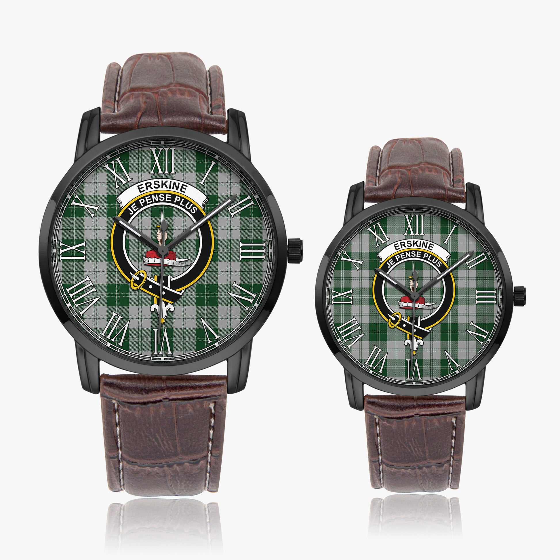 Erskine Green Tartan Family Crest Leather Strap Quartz Watch - Tartanvibesclothing