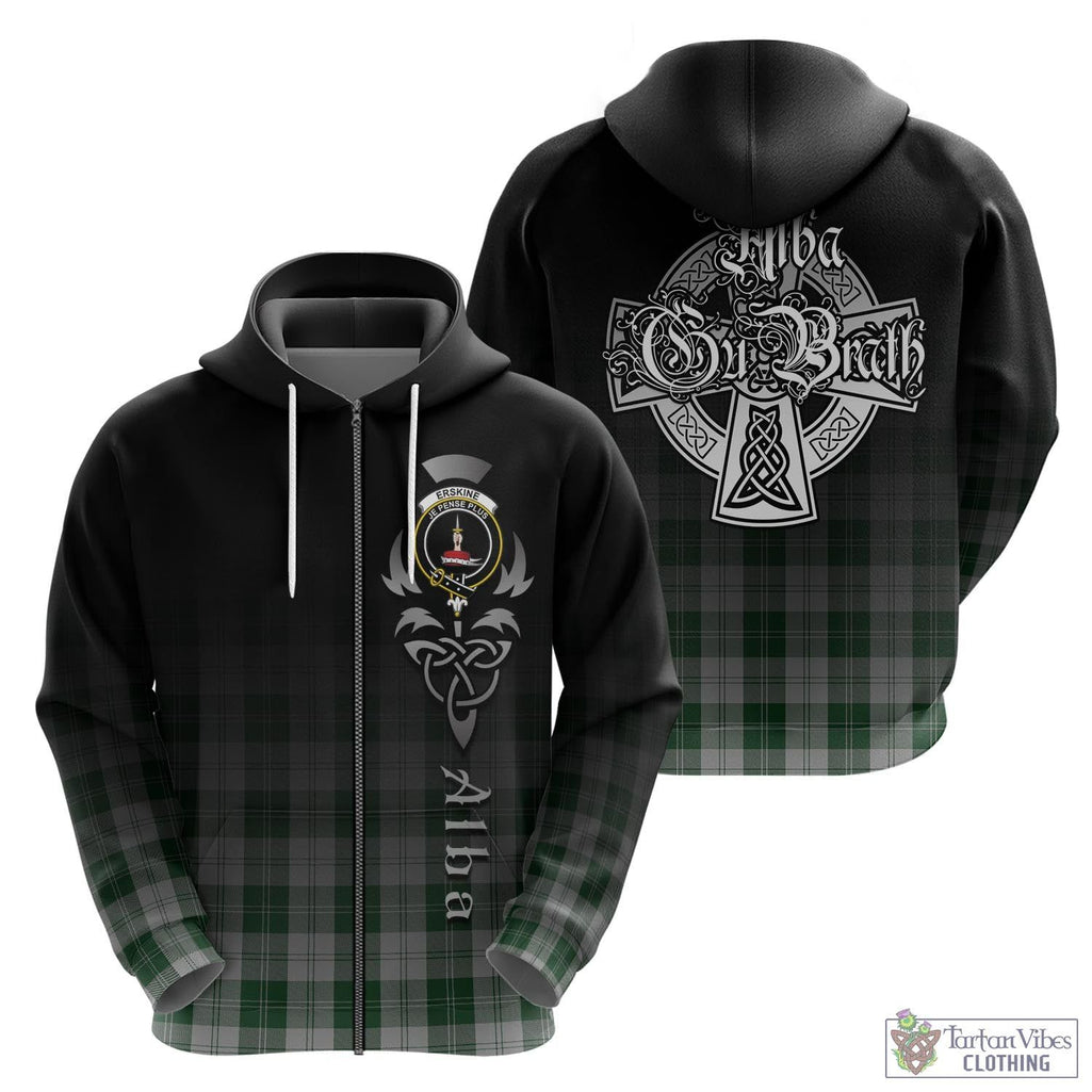 Tartan Vibes Clothing Erskine Green Tartan Hoodie Featuring Alba Gu Brath Family Crest Celtic Inspired