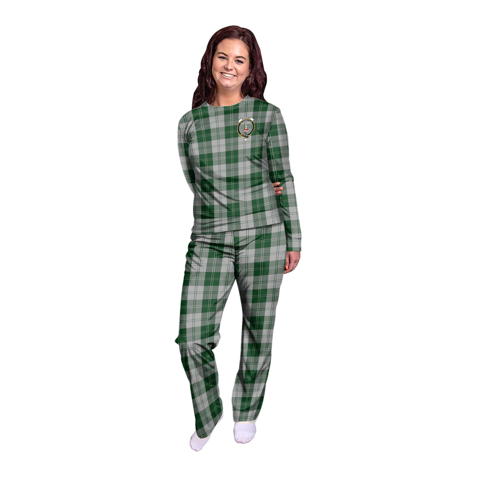 Erskine Green Tartan Pajamas Family Set with Family Crest - Tartan Vibes Clothing