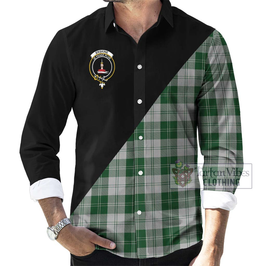 Erskine Green Tartan Long Sleeve Button Shirt with Family Crest and Military Logo Style - Tartanvibesclothing Shop