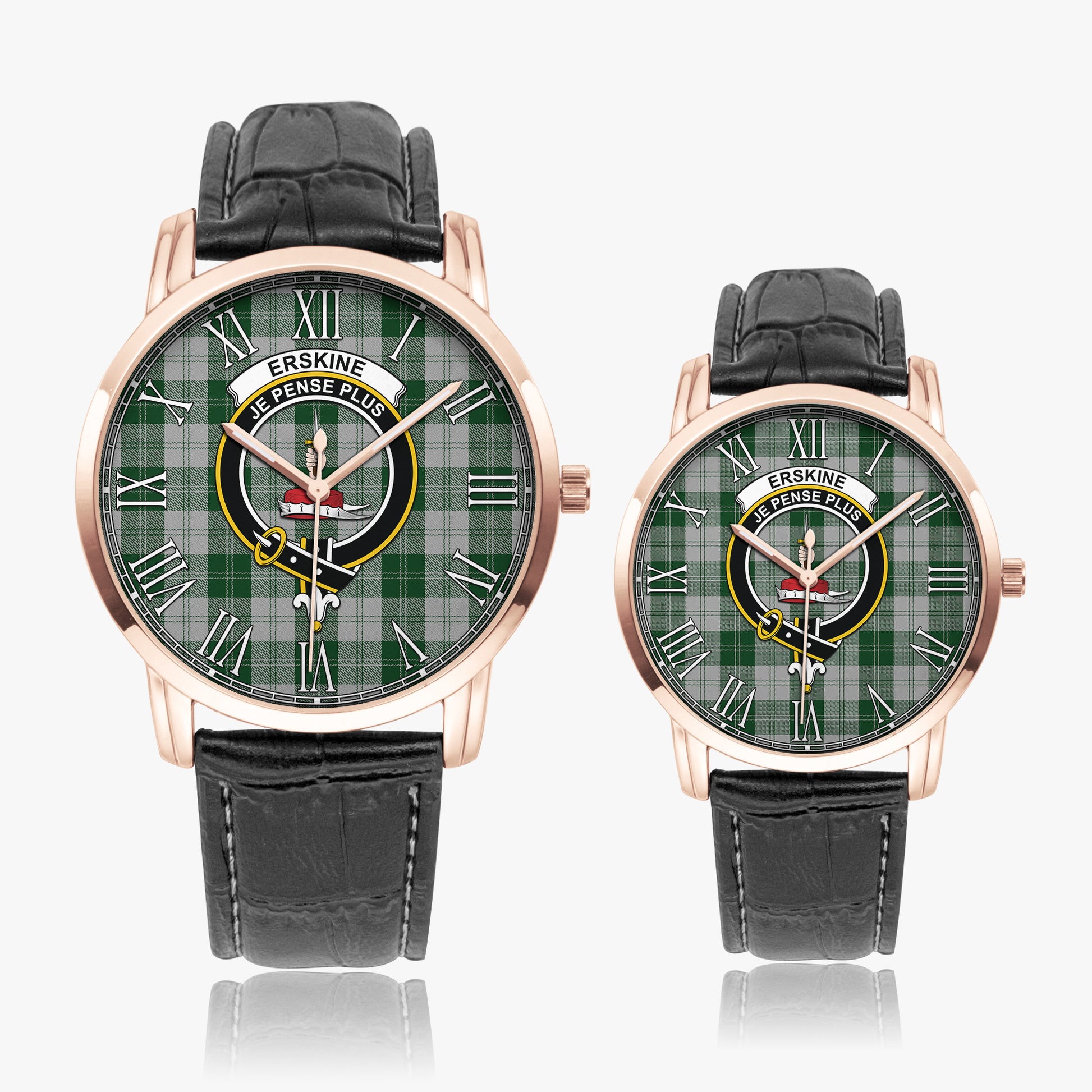 Erskine Green Tartan Family Crest Leather Strap Quartz Watch - Tartanvibesclothing