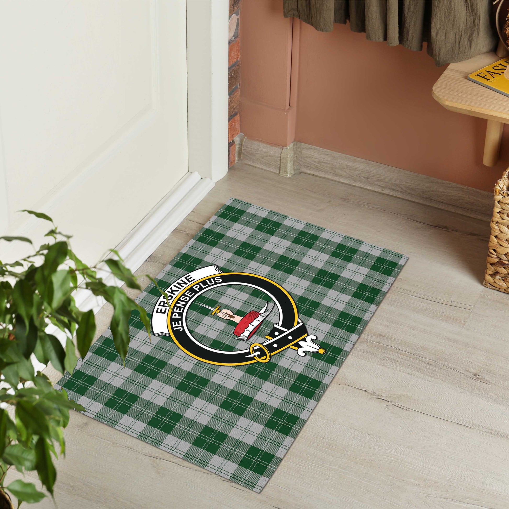 Erskine Green Tartan Door Mat with Family Crest - Tartanvibesclothing