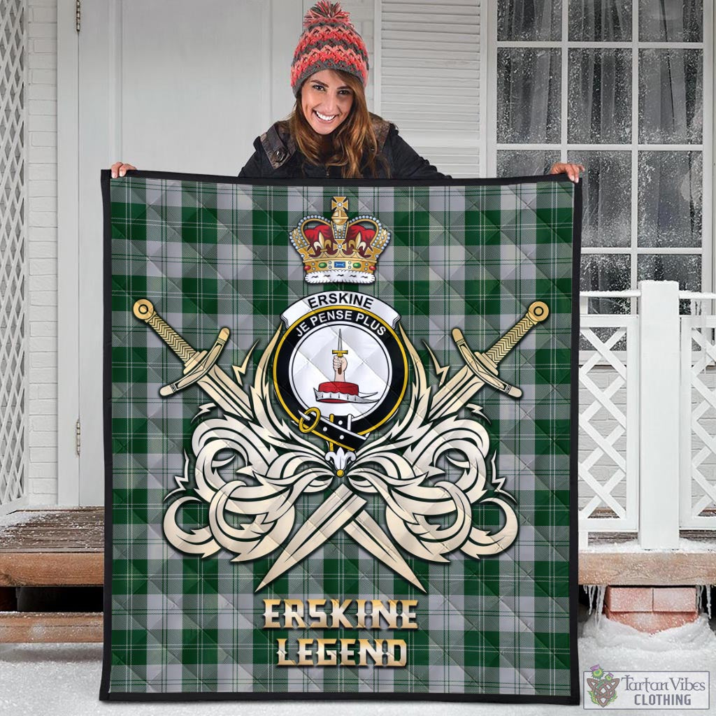 Tartan Vibes Clothing Erskine Green Tartan Quilt with Clan Crest and the Golden Sword of Courageous Legacy