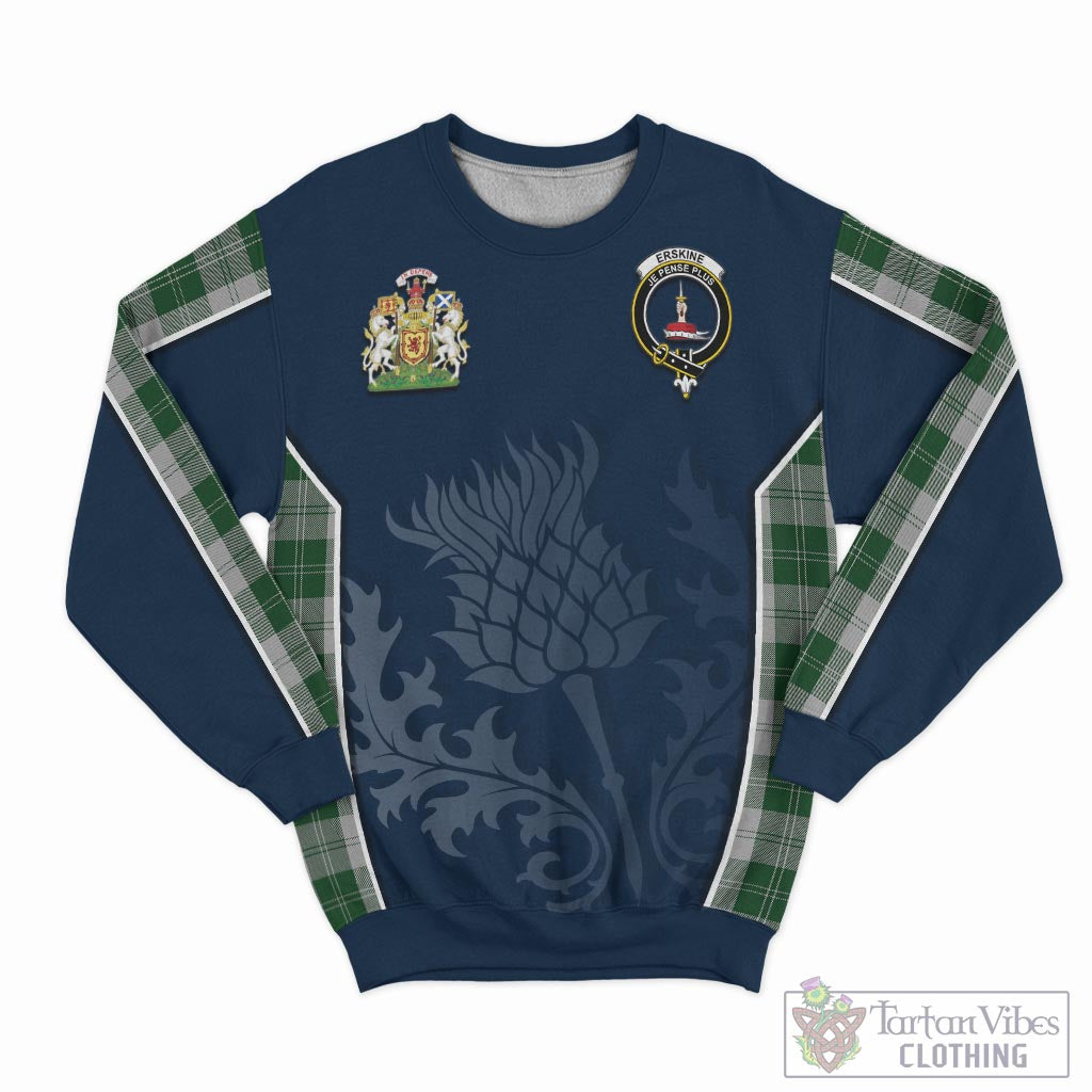 Tartan Vibes Clothing Erskine Green Tartan Sweatshirt with Family Crest and Scottish Thistle Vibes Sport Style