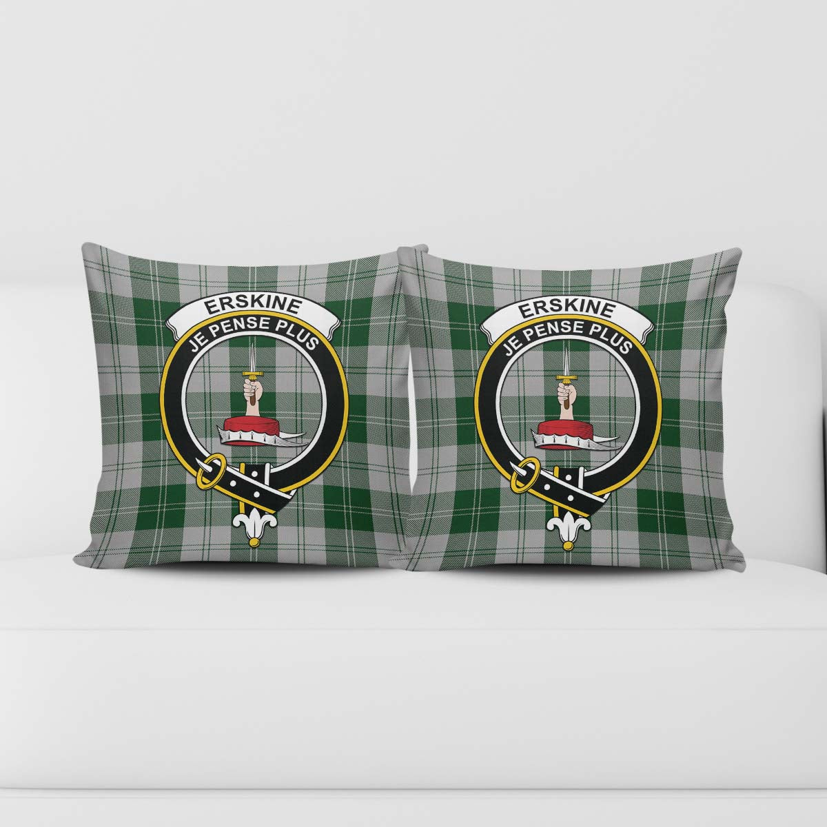 Erskine Green Tartan Pillow Cover with Family Crest - Tartanvibesclothing