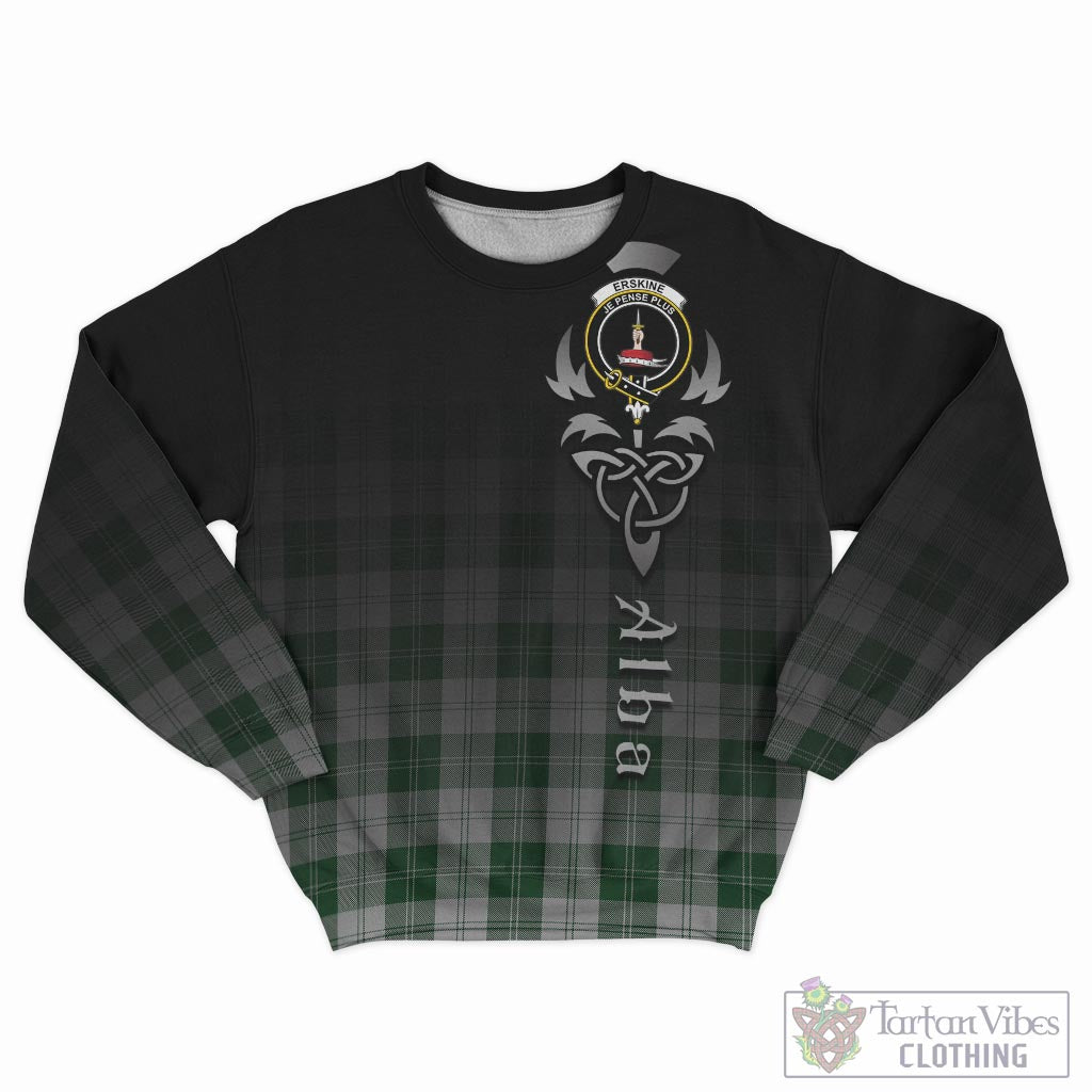 Tartan Vibes Clothing Erskine Green Tartan Sweatshirt Featuring Alba Gu Brath Family Crest Celtic Inspired