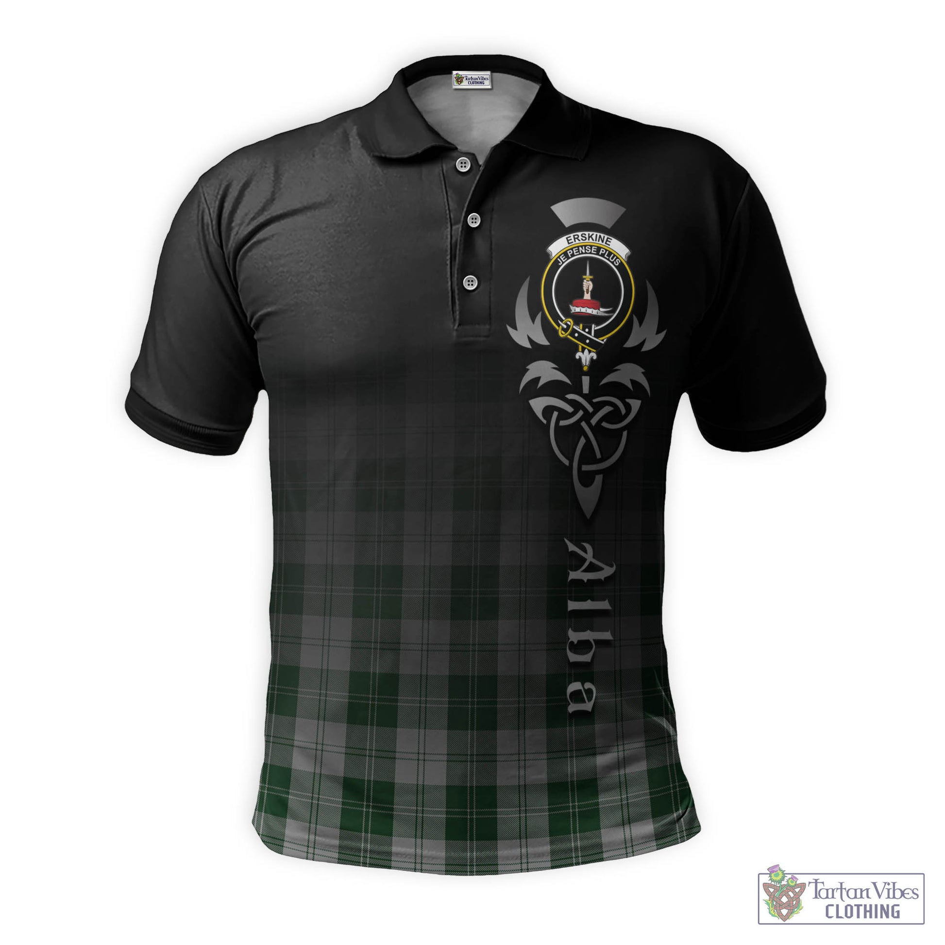 Tartan Vibes Clothing Erskine Green Tartan Polo Shirt Featuring Alba Gu Brath Family Crest Celtic Inspired