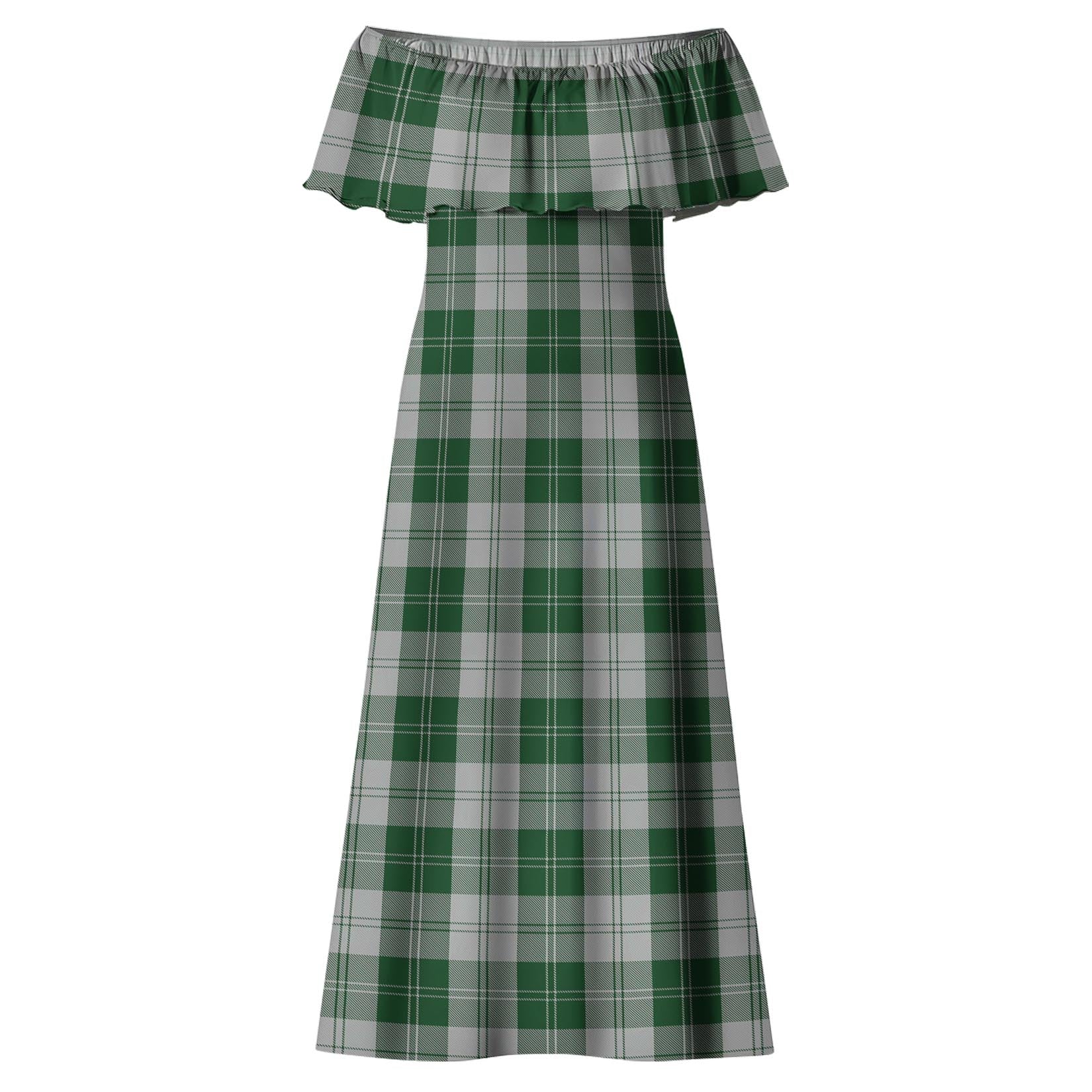 Erskine Green Tartan Off Shoulder Long Dress - Tartanvibesclothing