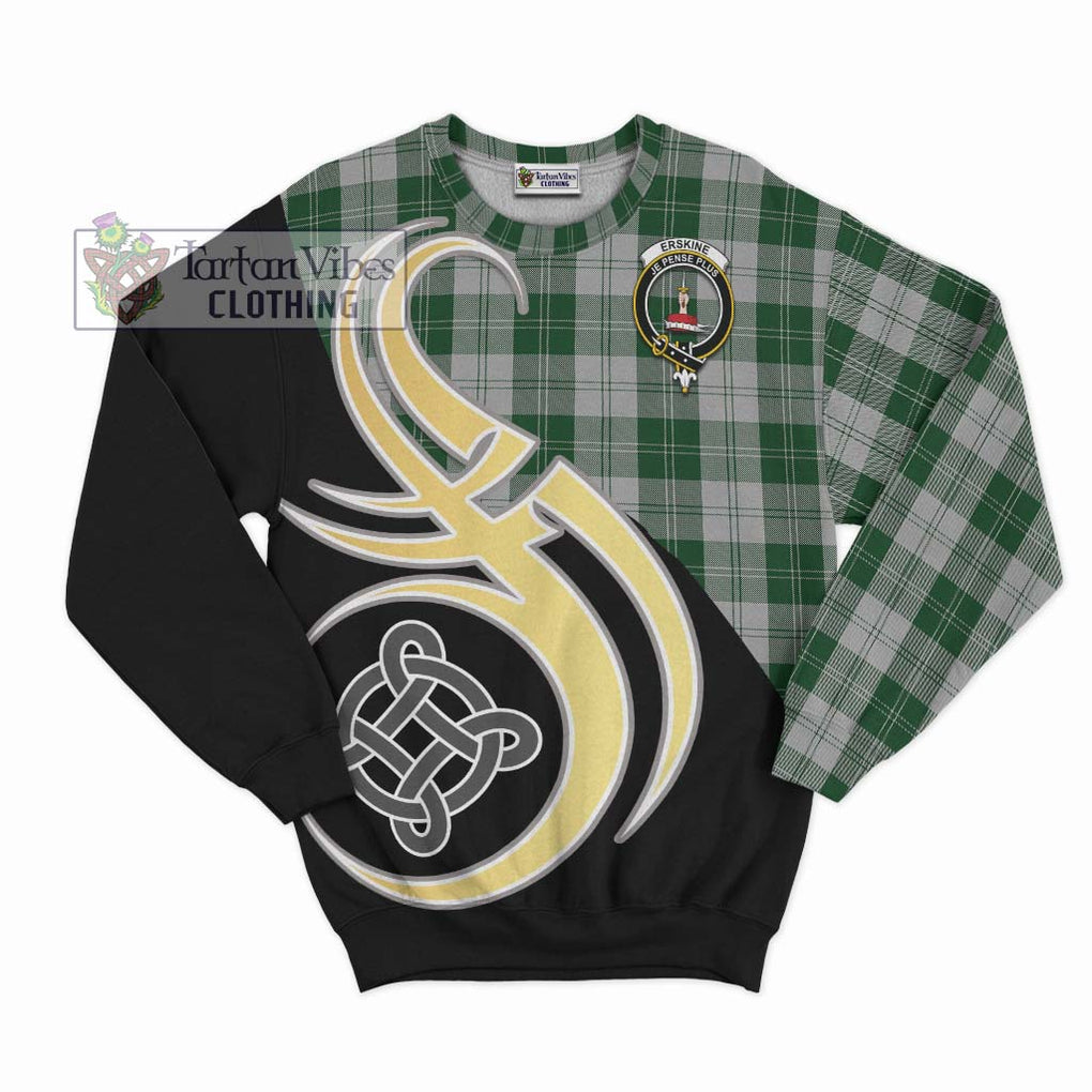 Erskine Green Tartan Sweatshirt with Family Crest and Celtic Symbol Style - Tartan Vibes Clothing