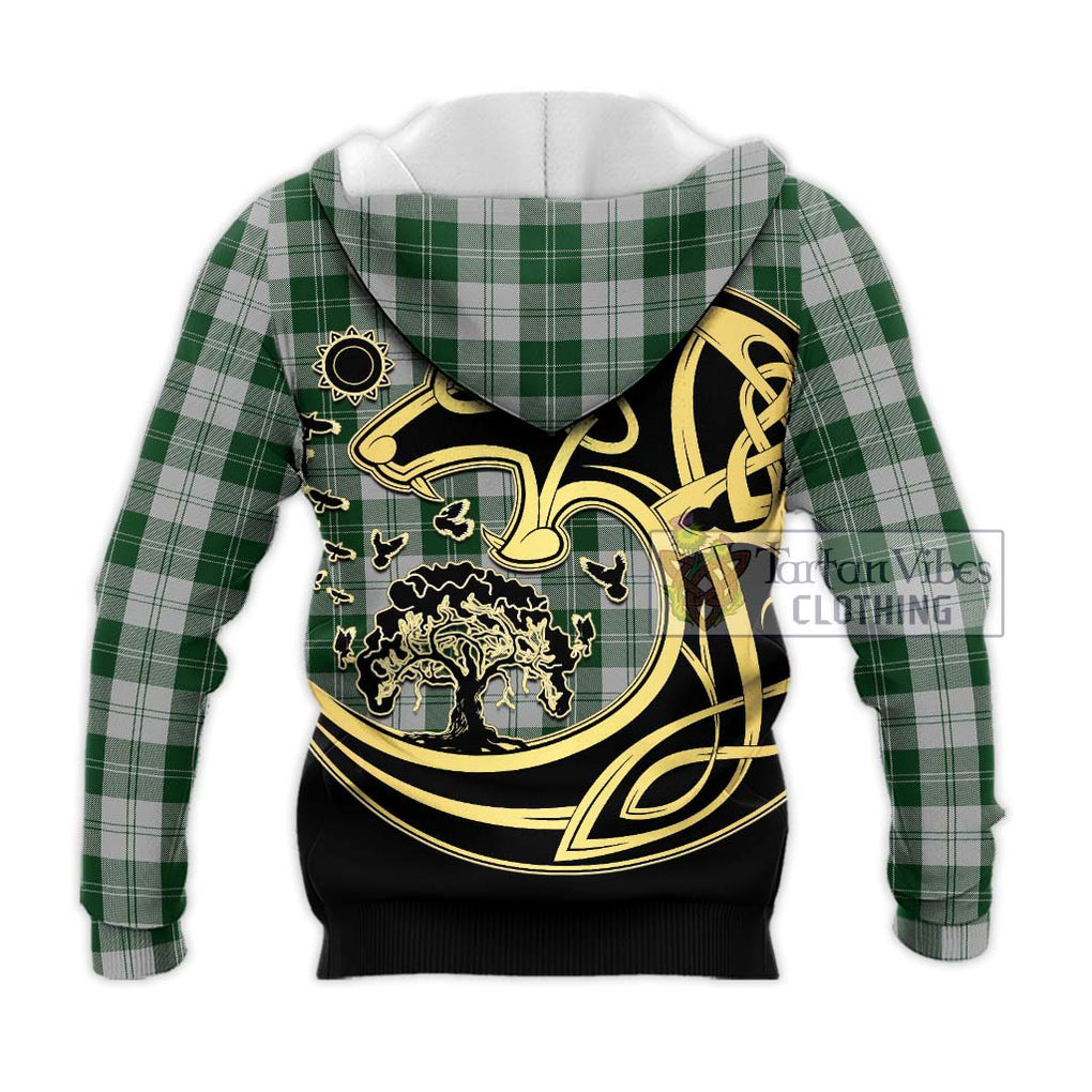 Erskine Green Tartan Knitted Hoodie with Family Crest Celtic Wolf Style - Tartan Vibes Clothing