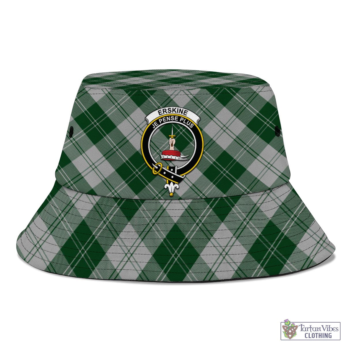 Tartan Vibes Clothing Erskine Green Tartan Bucket Hat with Family Crest