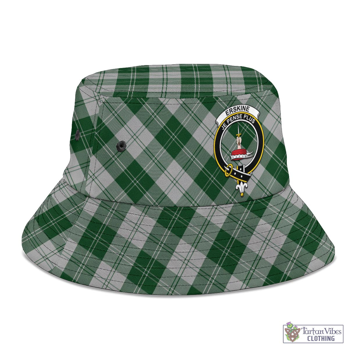 Tartan Vibes Clothing Erskine Green Tartan Bucket Hat with Family Crest