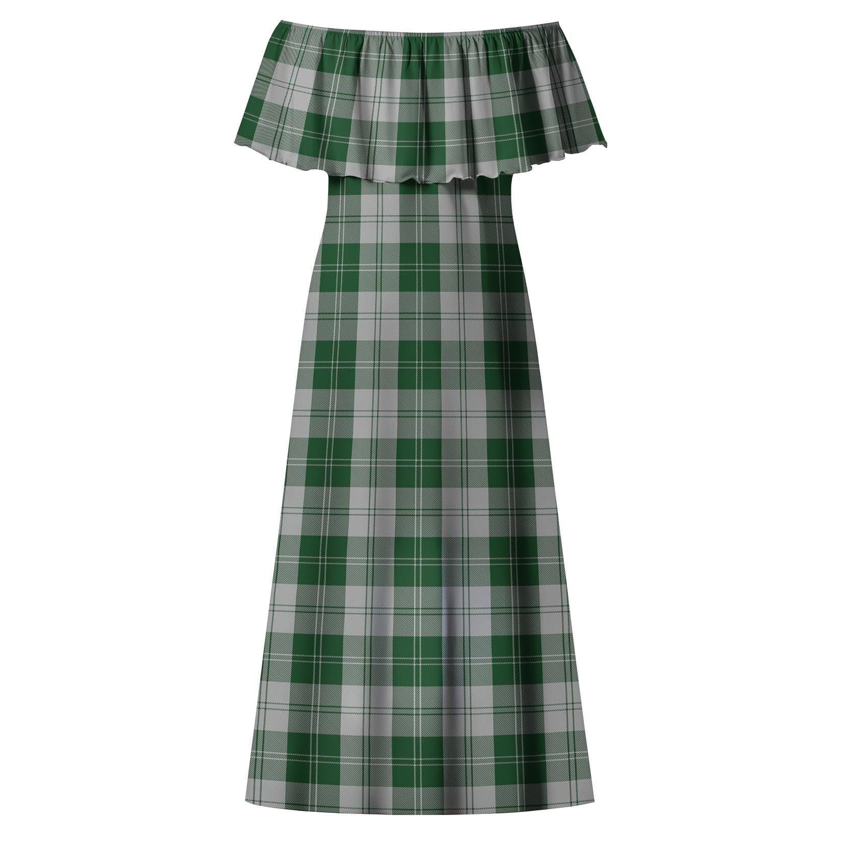 Erskine Green Tartan Off Shoulder Long Dress - Tartanvibesclothing