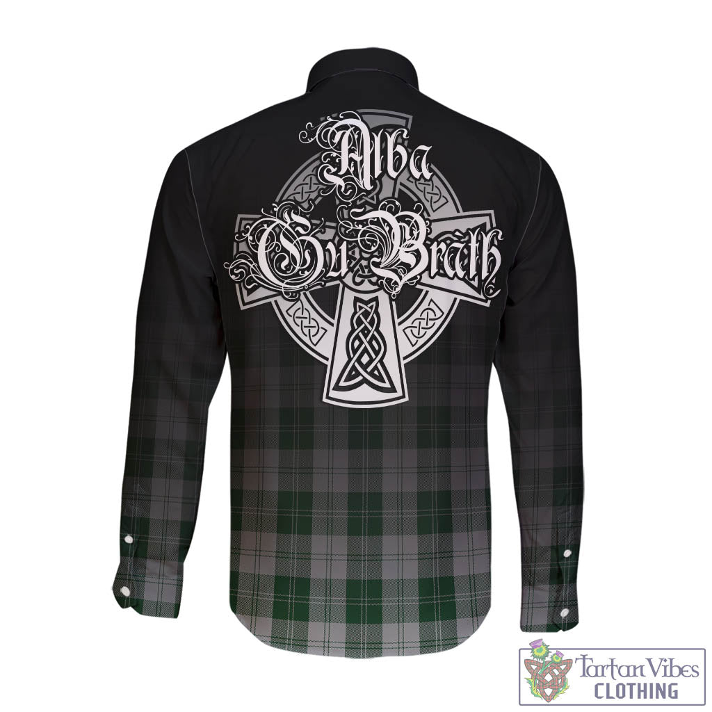 Tartan Vibes Clothing Erskine Green Tartan Long Sleeve Button Up Featuring Alba Gu Brath Family Crest Celtic Inspired