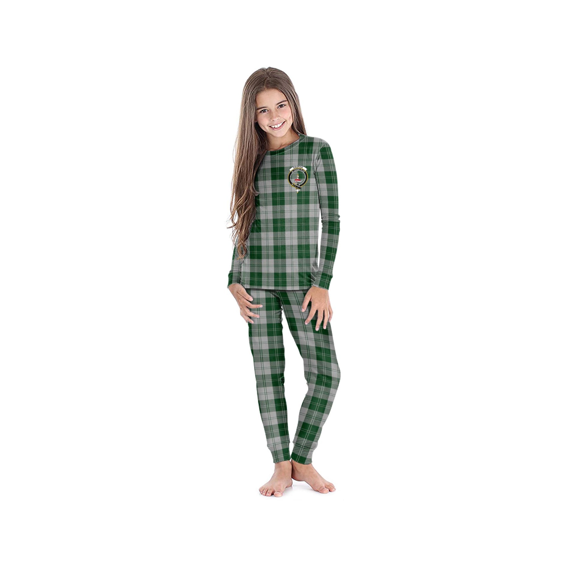 Erskine Green Tartan Pajamas Family Set with Family Crest - Tartan Vibes Clothing