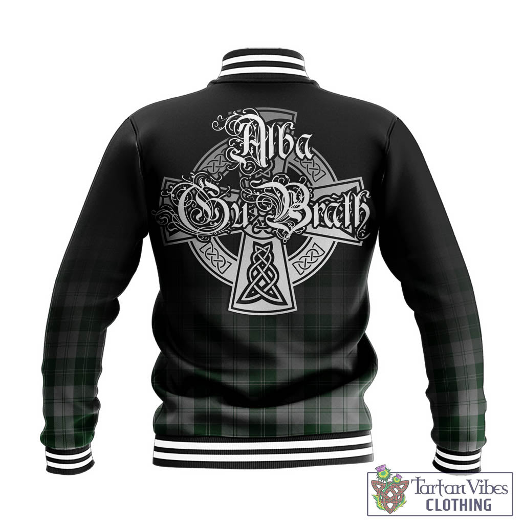 Tartan Vibes Clothing Erskine Green Tartan Baseball Jacket Featuring Alba Gu Brath Family Crest Celtic Inspired